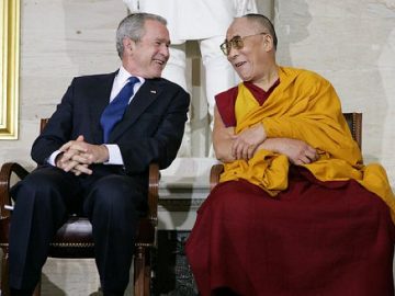 President Bush and First Lady Laura Bush attend the Congressional Gold Medal Ceremony honoring the Dalai Lama at the U.S. Capitol.
