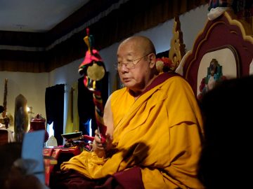 His Holiness Penor Rinpoche and Jetsuma Ahkon Lhamo at KPC in Poolsville, Maryland, 27 August, 2006. 
@Mannie Garcia